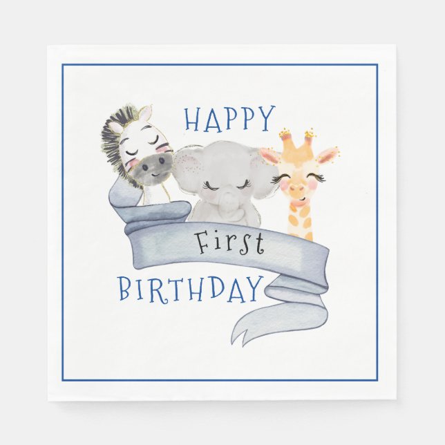 Baby Animals Birthday Paper Napkin (Front)
