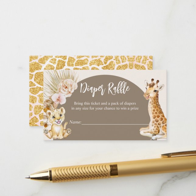Baby animals boho arch baby shower diaper raffle enclosure card (Front/Back In Situ)