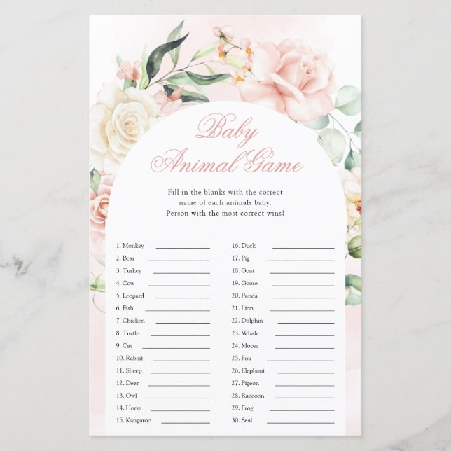 Baby Animals Boy Blue Elephant Baby Shower Game (Front)