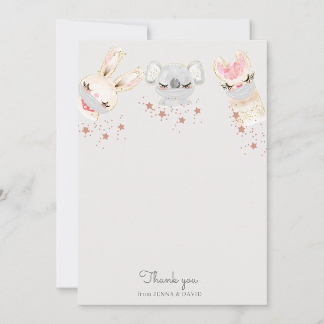 baby animals face mask Baby Shower Thank You Card (Front)