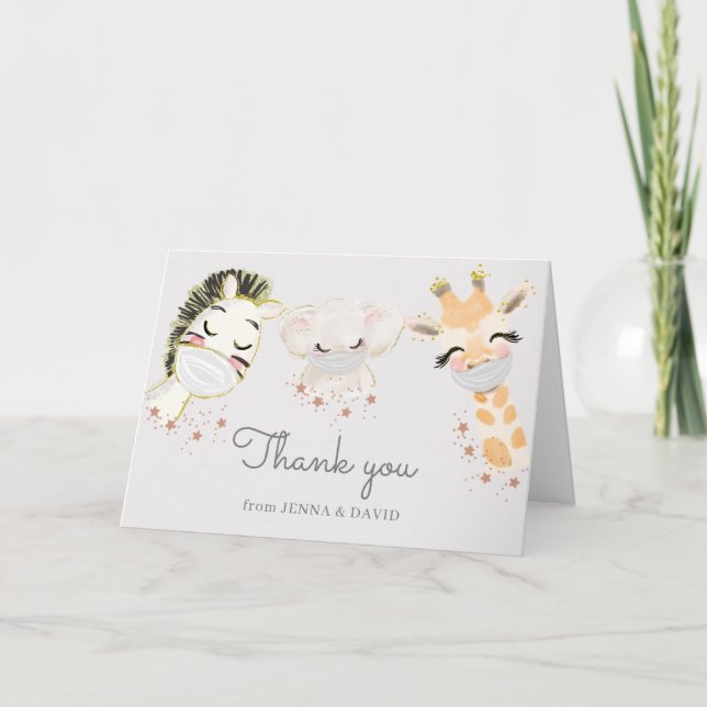 baby animals face mask thank you card (Front)
