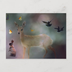 Baby animals forest fantasy postcard