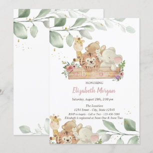 Baby Animals Forest Leaves Baby Shower Invitation