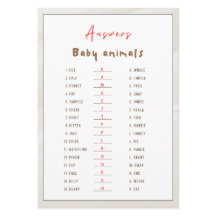 Baby Animals Halloween Answer Card