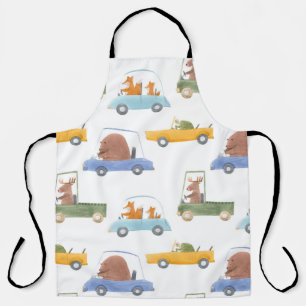 Baby animals: hand-drawn watercolor pattern. apron