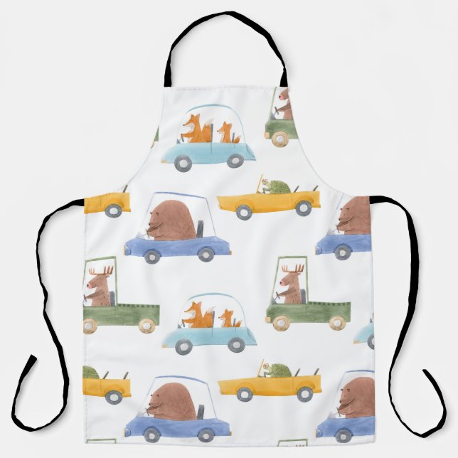 Baby animals: hand-drawn watercolor pattern. apron (Front)