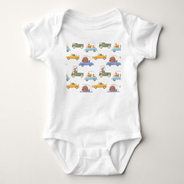Baby animals: hand-drawn watercolor pattern. bodysuit (Front)