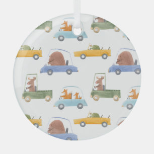 Baby animals: hand-drawn watercolor pattern. glass ornament