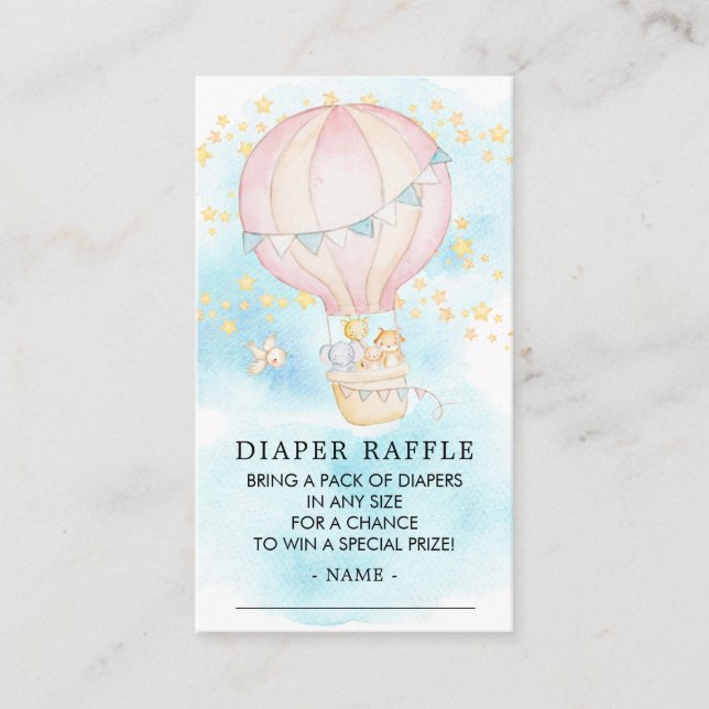 Baby Animals Hot Air Balloon Diaper Raffle Ticket Enclosure Card (Front)