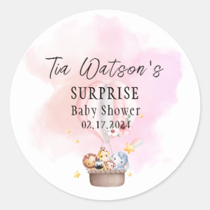 Baby Animals in a Hot Air Balloon Round Sticker