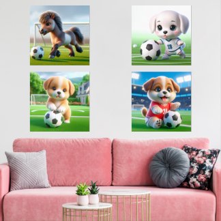 Baby Animals Jouer Football Football Soccer Wall A