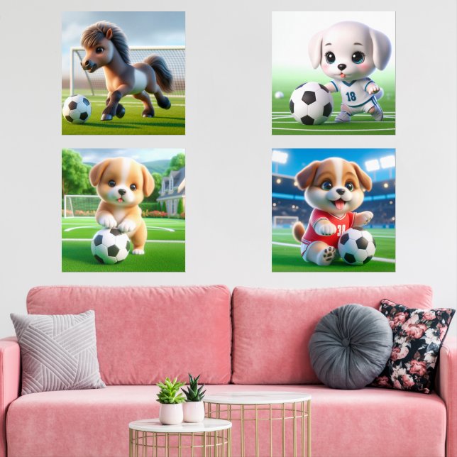 Baby Animals Jouer Football Football Soccer Wall A (Salon)