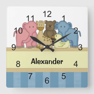Baby Animals Nursery Square Wall Clock