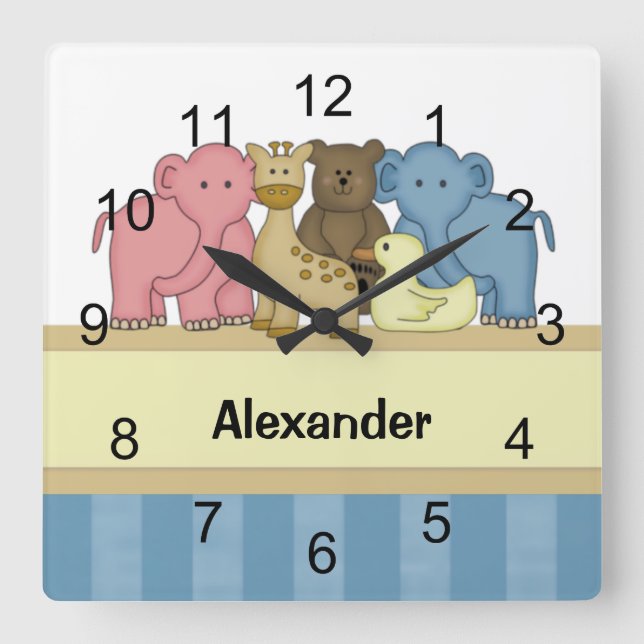 Baby Animals Nursery Square Wall Clock (Front)