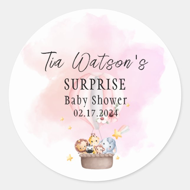  Baby Animals on a Hot Air Balloon Round Sticker (Front)