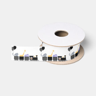Baby Animals On A Train Baby Shower Satin Ribbon