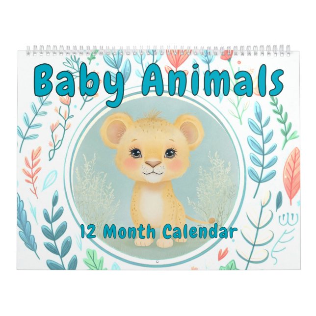 Baby Animals Pastel Colours Shower | Nursery Room Calendar (Cover)