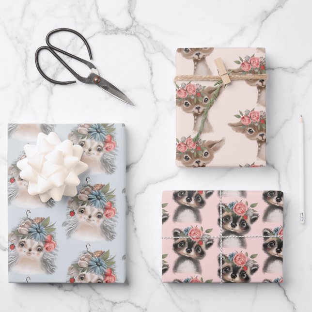 Baby Animals Pattern  Wrapping Paper Sheet (Front)