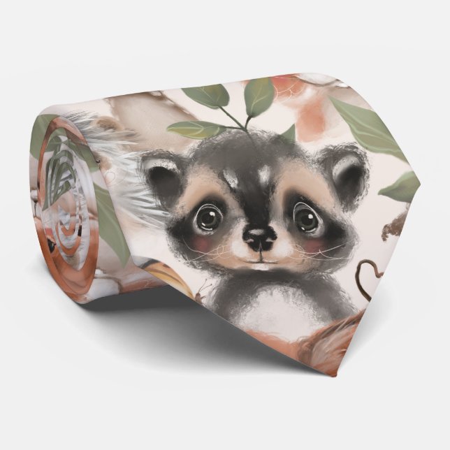 Baby Animals Seamless Pattern  Tie (Rolled)
