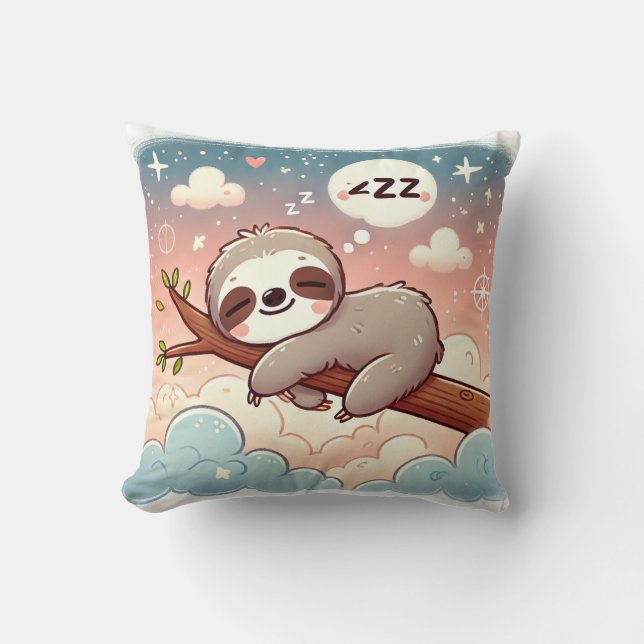 Baby Animals - Sleeping Sloth Nursery Wall Art Throw Pillow (Front)