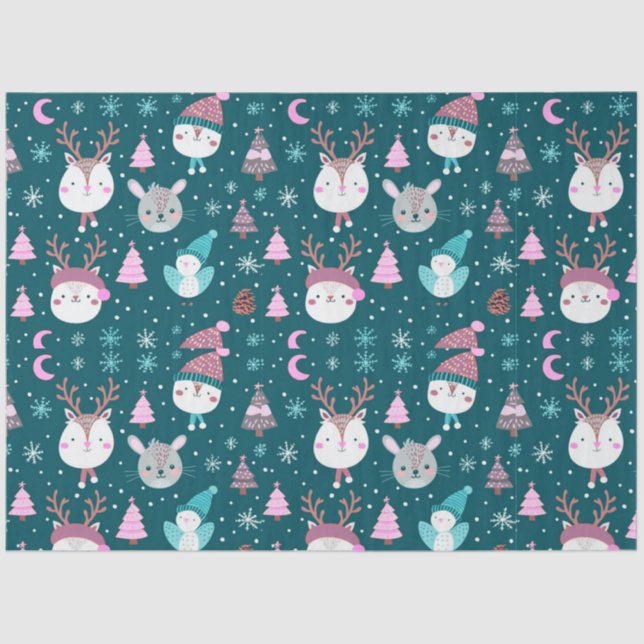 Baby Animals Snowflakes Crescent Moon Christmas Tissue Paper (Front)