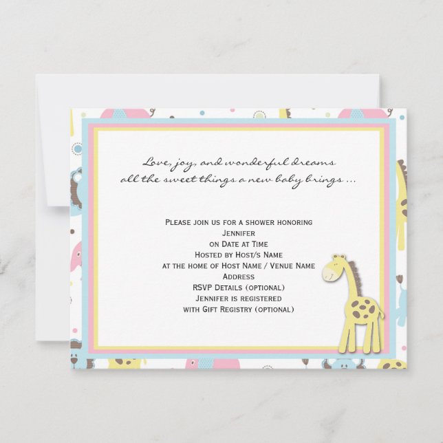 Baby Animals Yellow Giraffe Shower Invitation (Front)