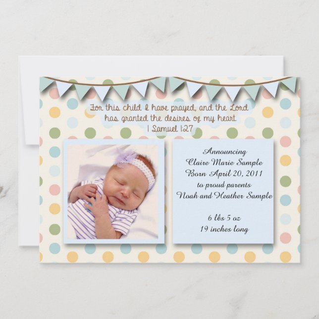 Baby Announcement, Christian Scripture for Boy Invitation (Front)