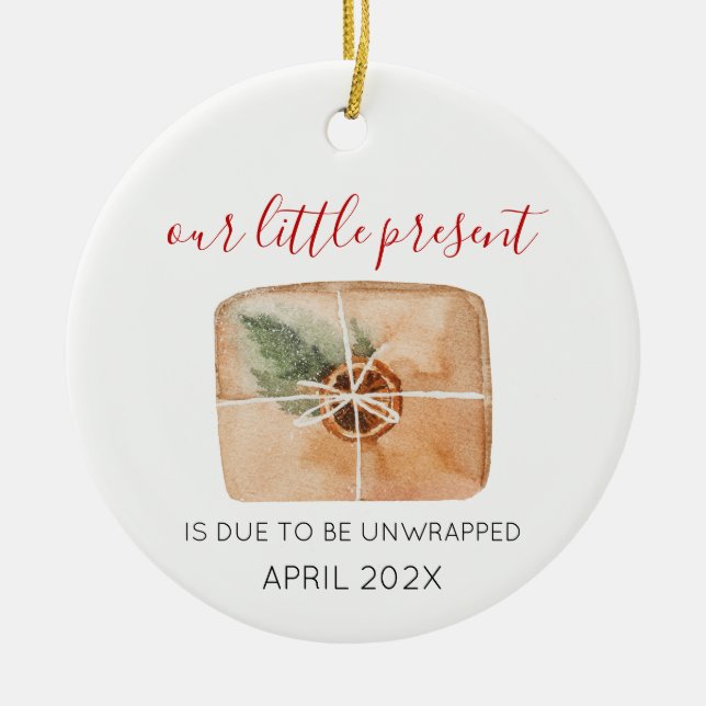Baby Announcement Christmas present Ceramic Ornament (Front)