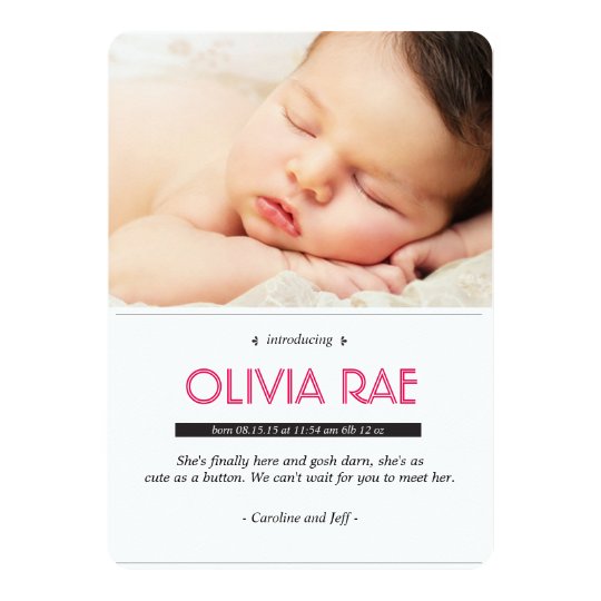 Baby Announcement in black, white and pink