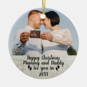 Baby Announcement, photo Pregnancy, expecting Ceramic Ornament