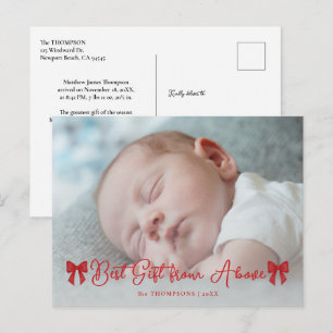 Baby Announcement Red Bow Elegant Photo Christmas