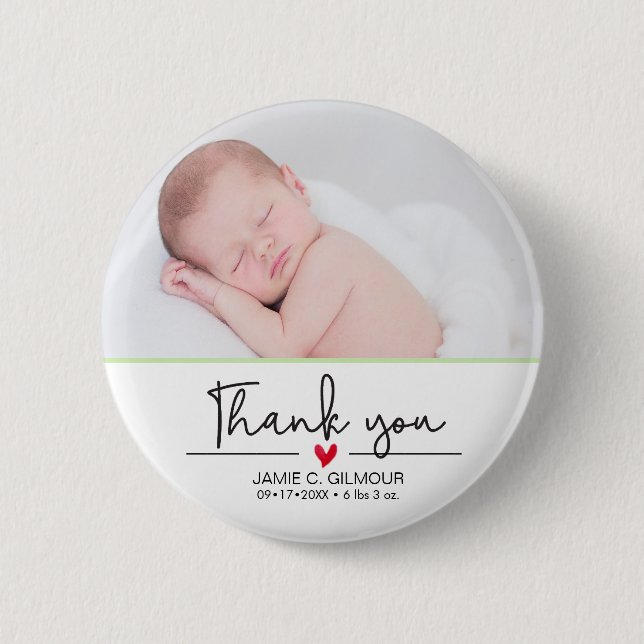 Baby Announcement, Thank you, Script 2 Inch Round Button (Front)