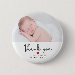 Baby Announcement, Thank you, Script 2 Inch Round Button