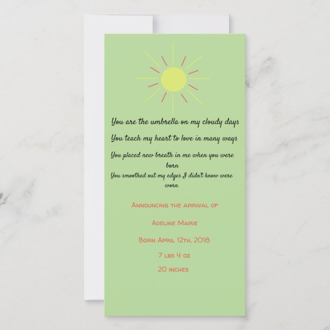 Baby announcement with poem (Front)