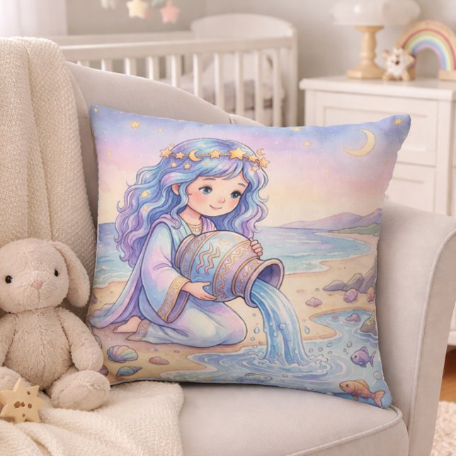 Baby Aquarius Zodiac Nursery Throw Pillow (Creator Uploaded)
