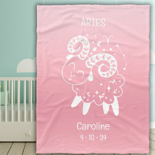 Baby Aries Zodiac Star Name Birthdate Pink  Fleece Blanket