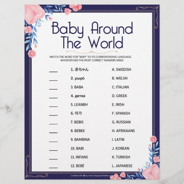 Baby Around The World [Floral Frame] Letterhead (Front)