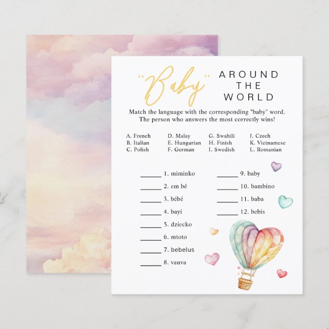 Baby Around the World Shower Game Sheet (Front/Back)
