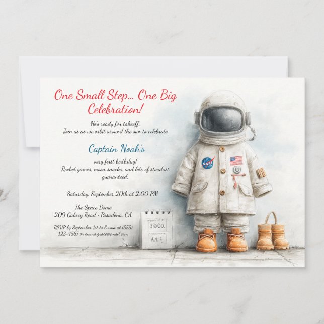 Baby Astronaut 1st Birthday Party Invitation (Front)
