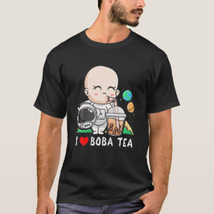 Baby Astronaut Drinking Bubble Tea Space Lovers Bo T-Shirt