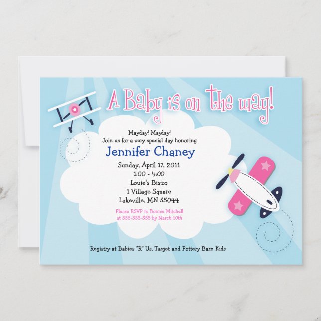 BABY AVIATOR Airplane 5x7 Baby Shower Invitation (Front)