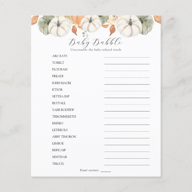 Baby Babble Word Scramble (Front)