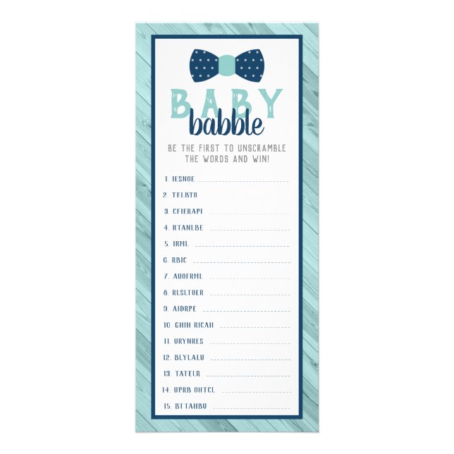 Baby Babble Word Scramble Baby Shower Game Rack Card (Front)