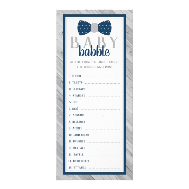 Baby Babble Word Scramble Baby Shower Game Rack Card (Front)