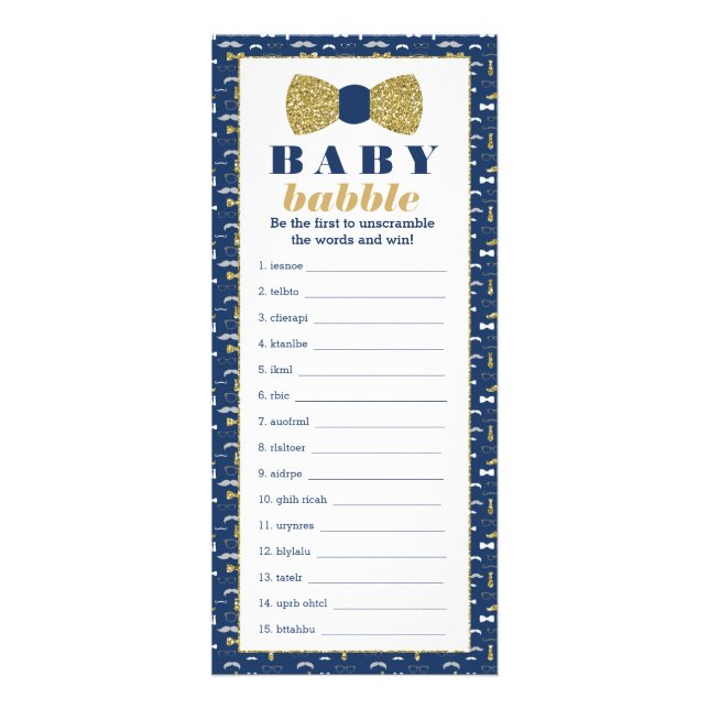 Baby Babbly Word Scramble Game, Bow Tie Rack Card (Front)