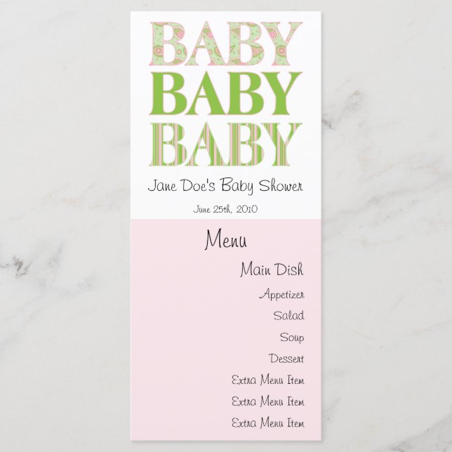 Baby, Baby, Baby Menu Card (Front)