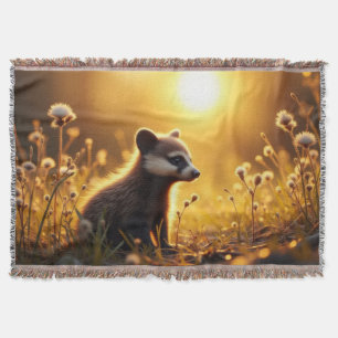 baby badger at sunset throw blanket