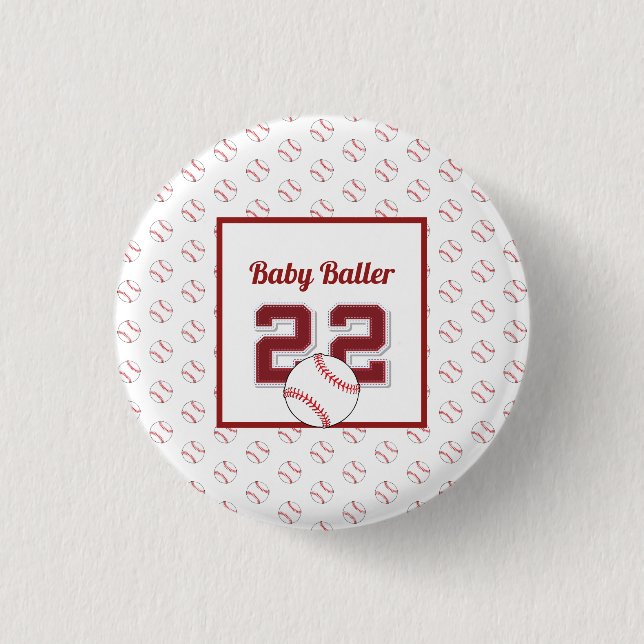 Baby baller red and white 1 inch round button (Front)