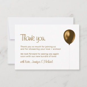 Baby Balloon Bronze Gold Thank You Card