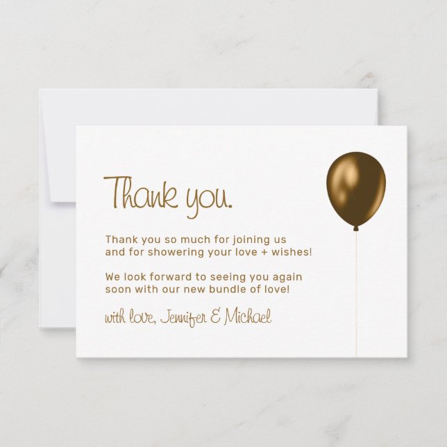 Baby Balloon Bronze Gold Thank You Card (Front)